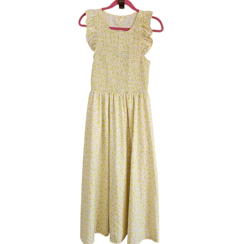 Code x mode Medium Yellow Floral Smocked Midi Dress